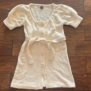 Kensie Girl Cream Button-Front Knit Dress with Tie Belt
